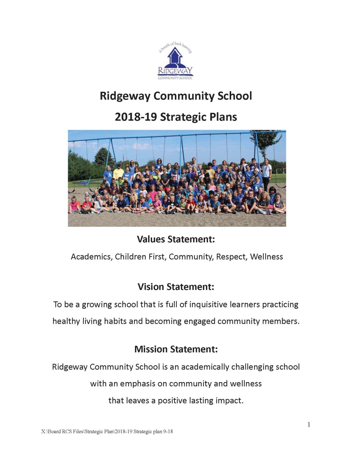 RCS 2018-19 Strategic Plan Cover Page