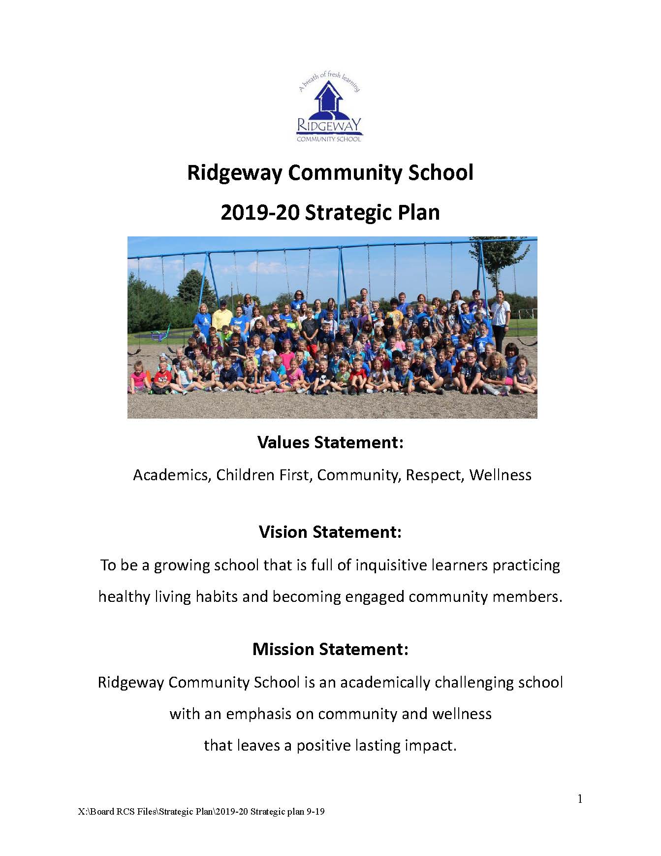 Cover of the 2019-20 Strategic Plan